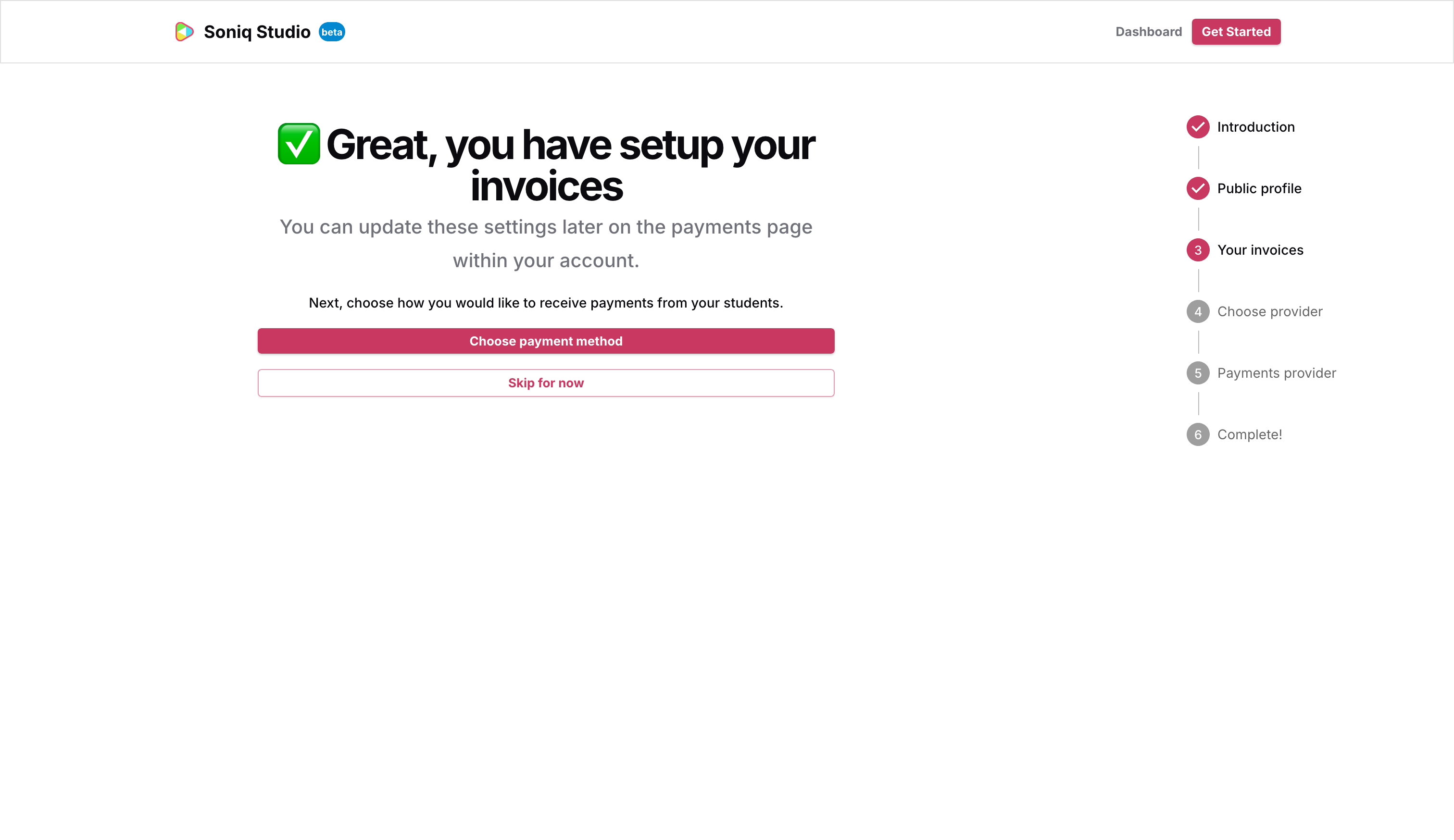 Confirmation that invoice details have been saved